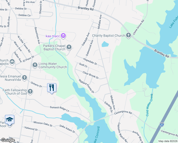 map of restaurants, bars, coffee shops, grocery stores, and more near 1995 Clear Brook Drive in Kannapolis