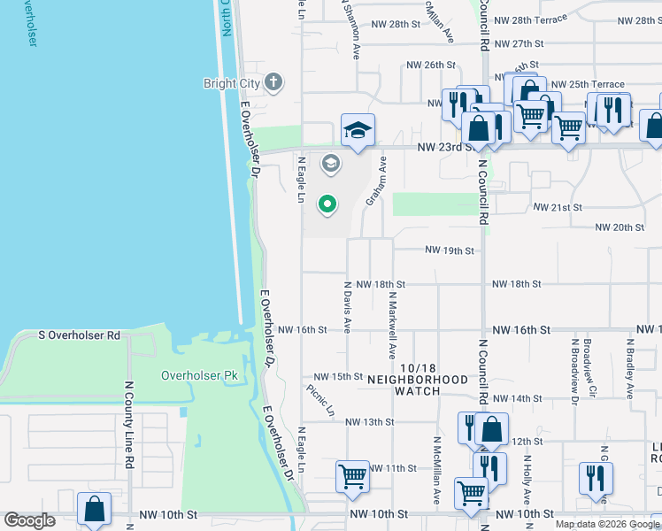 map of restaurants, bars, coffee shops, grocery stores, and more near 8317 Northwest 19th Street in Oklahoma City