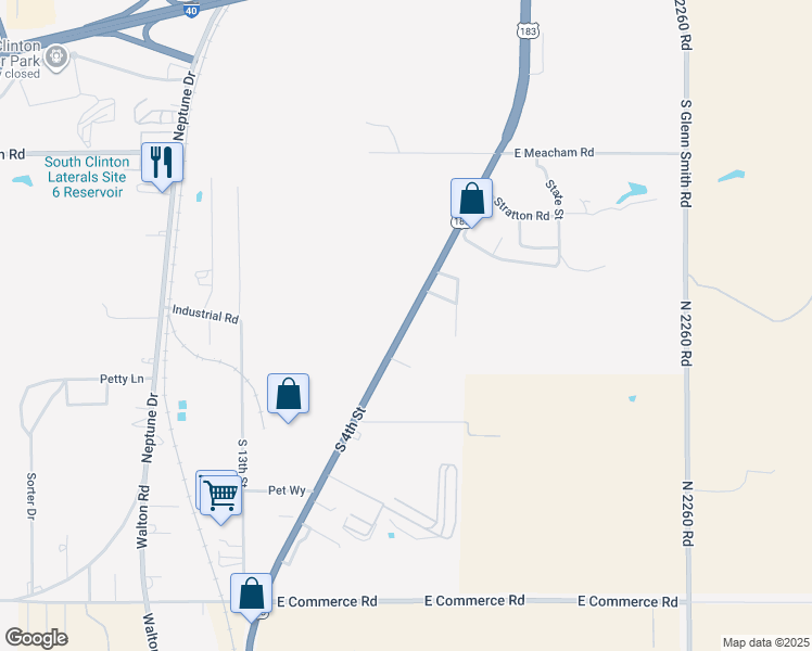 map of restaurants, bars, coffee shops, grocery stores, and more near 1725 U.S. 183 in Clinton