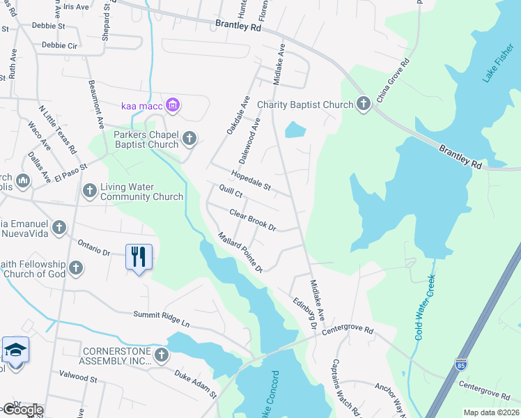 map of restaurants, bars, coffee shops, grocery stores, and more near 2024 Quill Court in Kannapolis