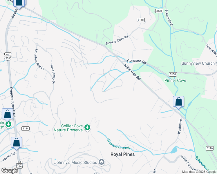 map of restaurants, bars, coffee shops, grocery stores, and more near 43 Surrey Run in Asheville