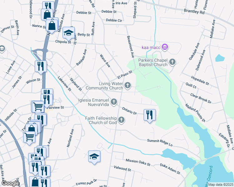 map of restaurants, bars, coffee shops, grocery stores, and more near 1410 East 1st Street in Kannapolis
