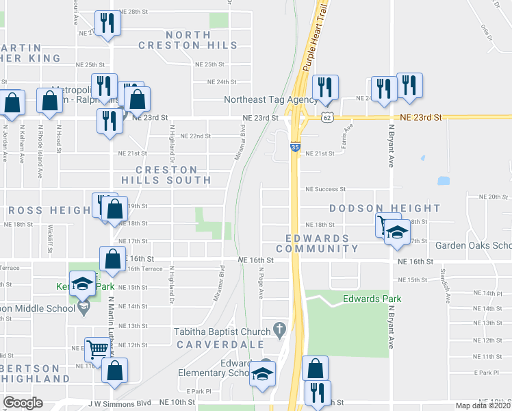 map of restaurants, bars, coffee shops, grocery stores, and more near 2001 N Page Ave in Oklahoma City