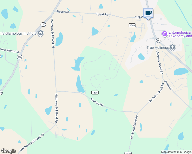 map of restaurants, bars, coffee shops, grocery stores, and more near 3 Gardner Camp Path in Angier