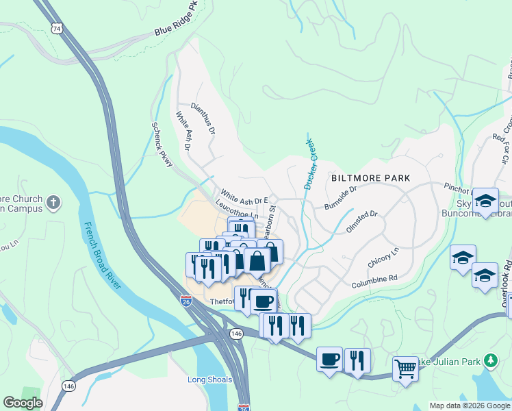 map of restaurants, bars, coffee shops, grocery stores, and more near 306 Shortia Lane in Asheville