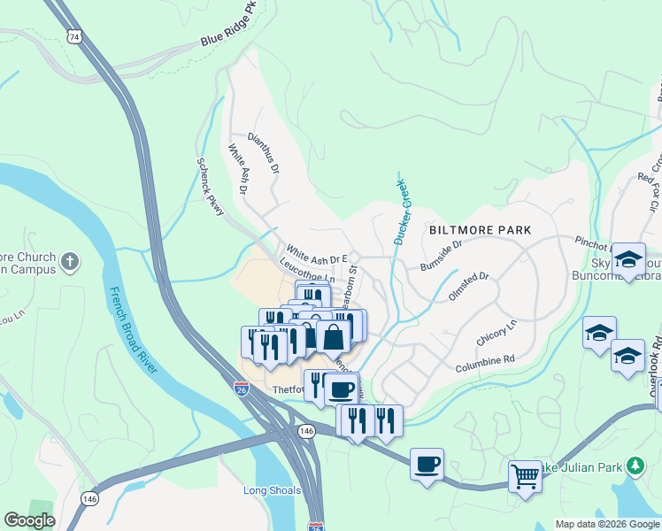 map of restaurants, bars, coffee shops, grocery stores, and more near 306 Shortia Lane in Asheville