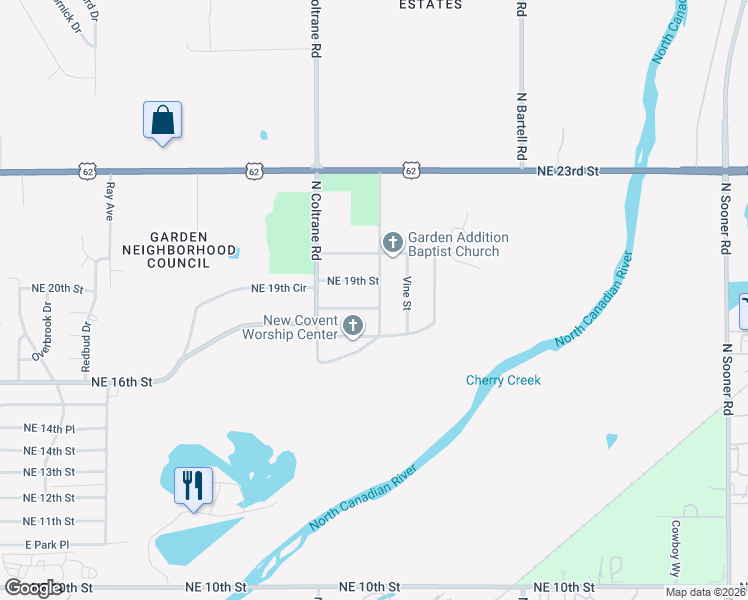 map of restaurants, bars, coffee shops, grocery stores, and more near 1900 Peachtree Avenue in Oklahoma City