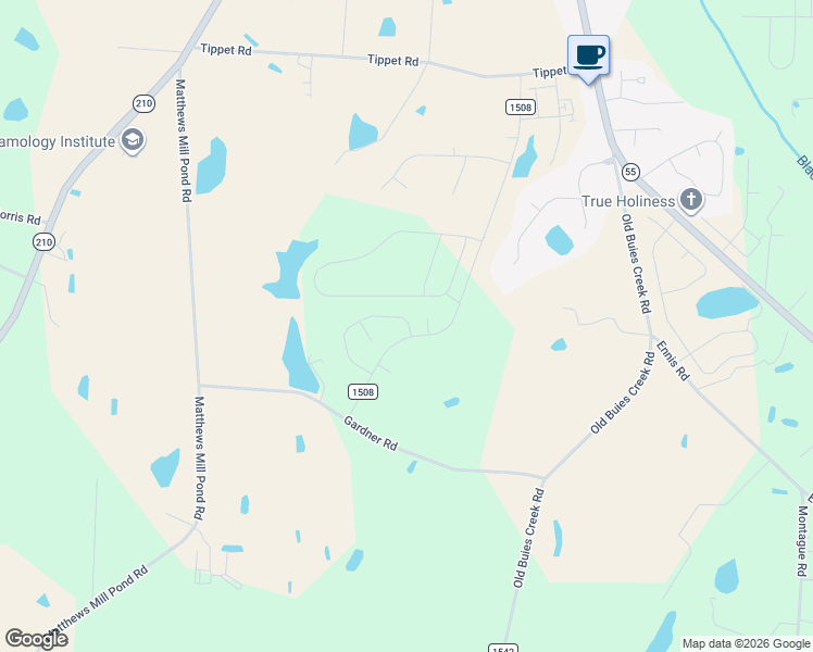 map of restaurants, bars, coffee shops, grocery stores, and more near 3 Gardner Camp Path in Angier