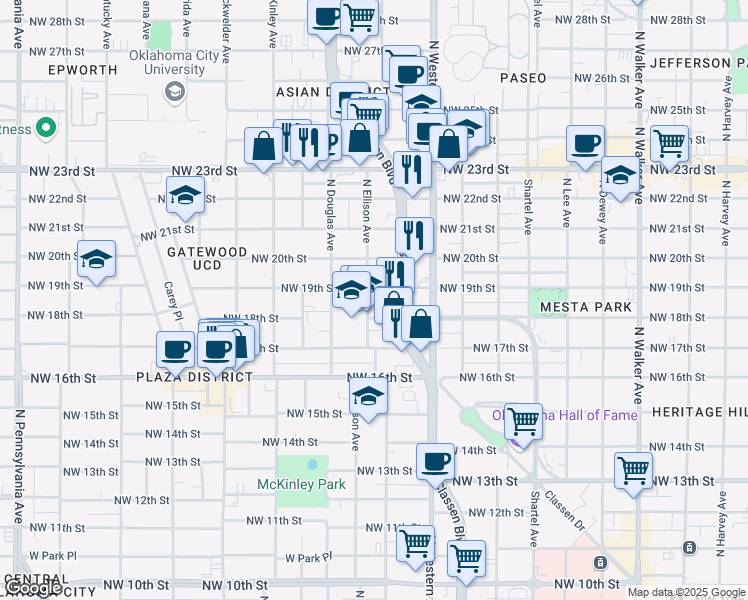 map of restaurants, bars, coffee shops, grocery stores, and more near 1926 North Ellison Avenue in Oklahoma City