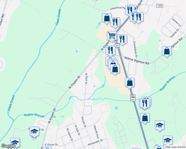 map of restaurants, bars, coffee shops, grocery stores, and more near 101 Neighborhood Street in Lincolnton