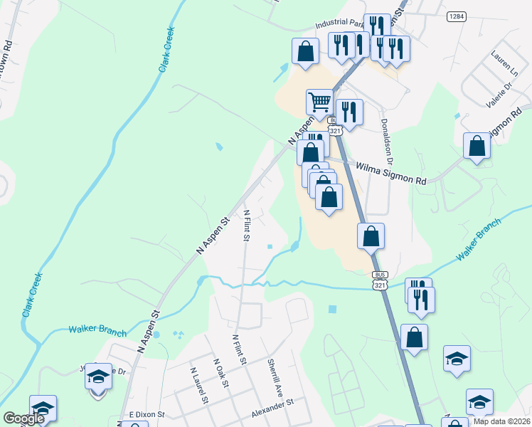 map of restaurants, bars, coffee shops, grocery stores, and more near 101 Neighborhood Street in Lincolnton
