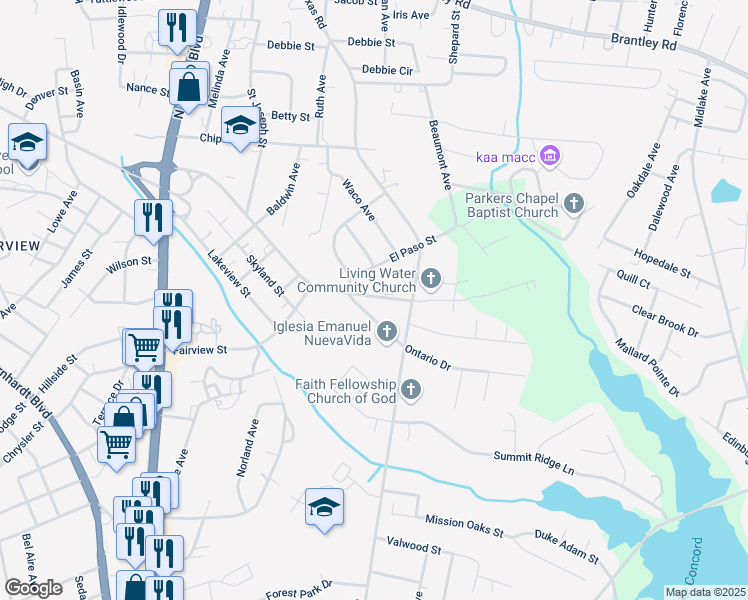 map of restaurants, bars, coffee shops, grocery stores, and more near 1351 Ontario Drive in Kannapolis