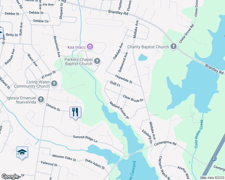 map of restaurants, bars, coffee shops, grocery stores, and more near 1979 Clear Brook Drive in Kannapolis