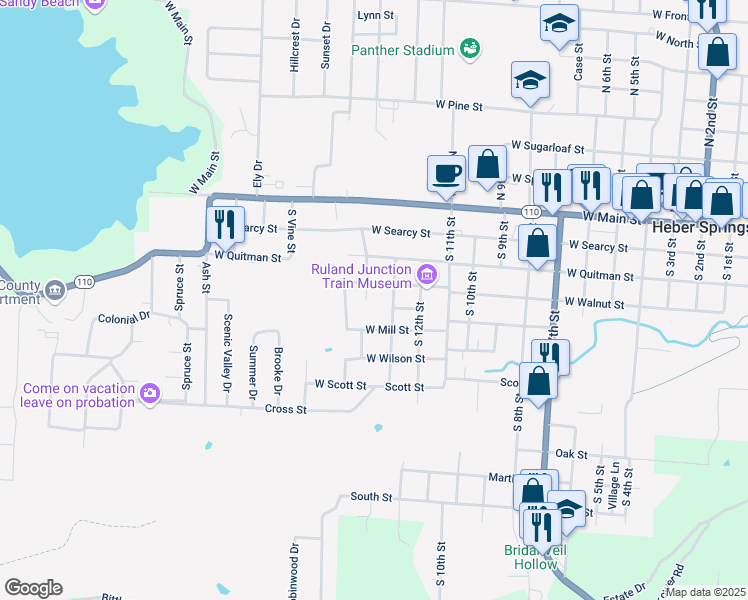 map of restaurants, bars, coffee shops, grocery stores, and more near 409 South 14th Street in Heber Springs