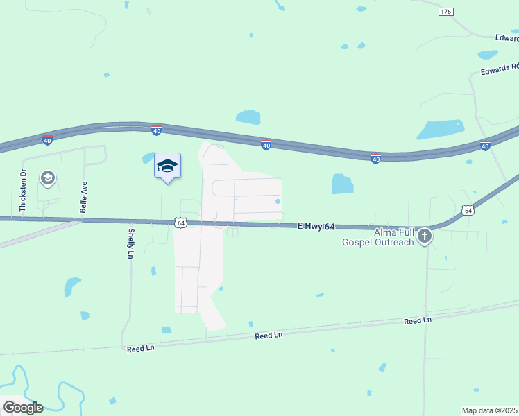 map of restaurants, bars, coffee shops, grocery stores, and more near 2007 Plum Creek Lane in Alma