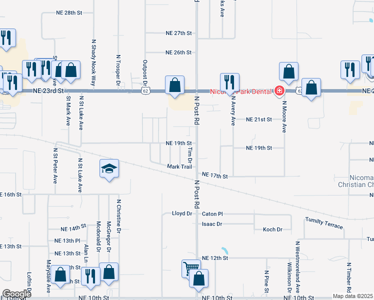 map of restaurants, bars, coffee shops, grocery stores, and more near 1816 North Kaye Drive in Oklahoma City