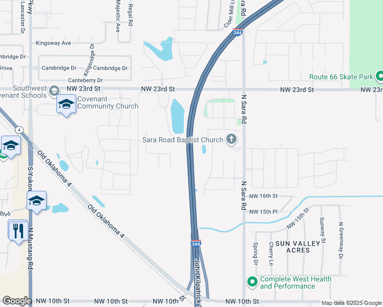map of restaurants, bars, coffee shops, grocery stores, and more near John Kilpatrick Turnpike in Yukon