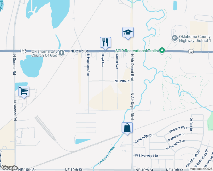 map of restaurants, bars, coffee shops, grocery stores, and more near 1904 Boyd Avenue in Oklahoma City