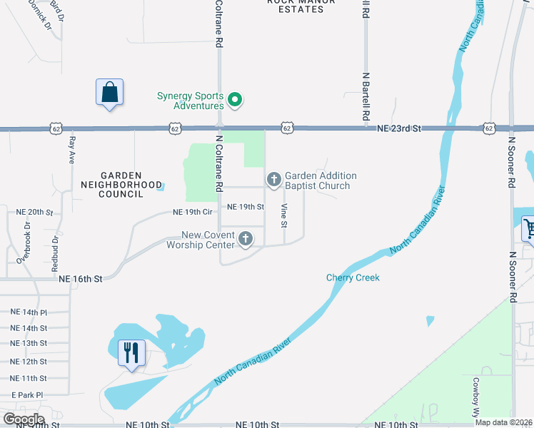 map of restaurants, bars, coffee shops, grocery stores, and more near 1900 Peachtree Avenue in Oklahoma City