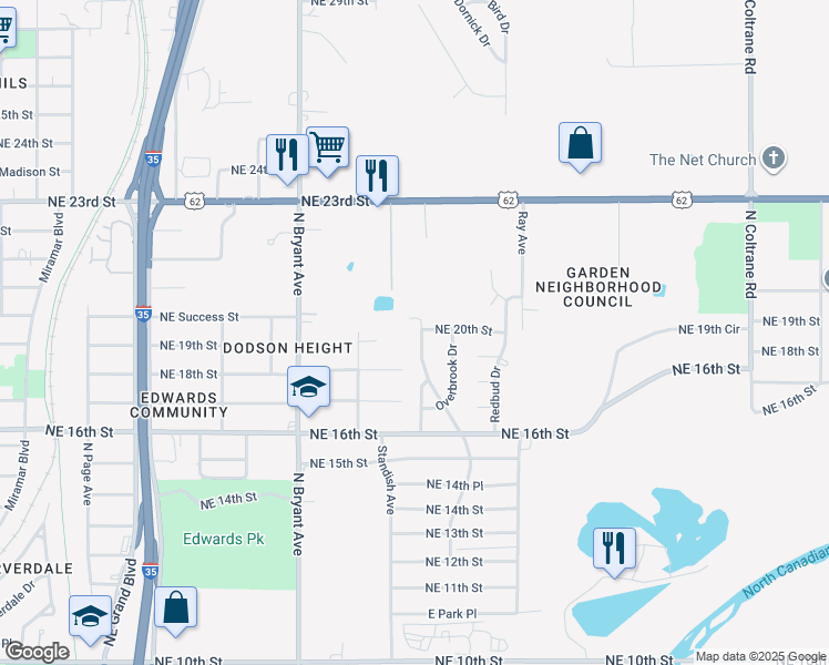 map of restaurants, bars, coffee shops, grocery stores, and more near 3132 Northeast 19th Street in Oklahoma City