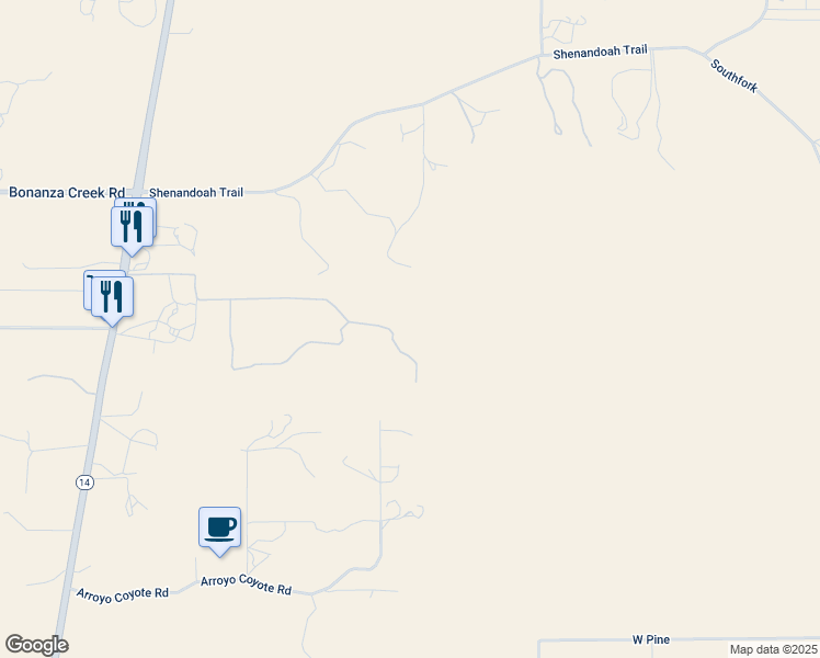 map of restaurants, bars, coffee shops, grocery stores, and more near 57 Dos Lobos Loop in Santa Fe