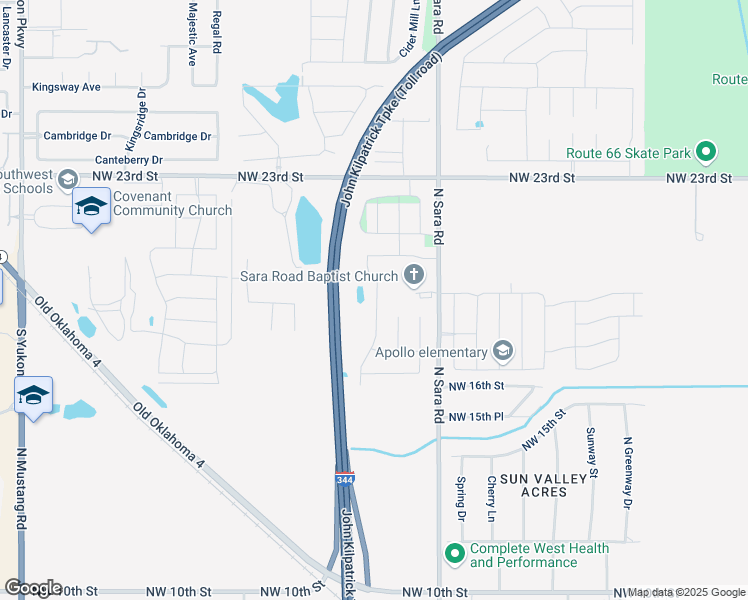 map of restaurants, bars, coffee shops, grocery stores, and more near 2103 North Sara Road in Yukon