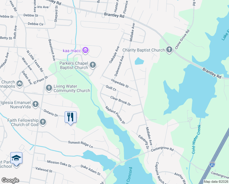 map of restaurants, bars, coffee shops, grocery stores, and more near 1990 Quill Court in Kannapolis