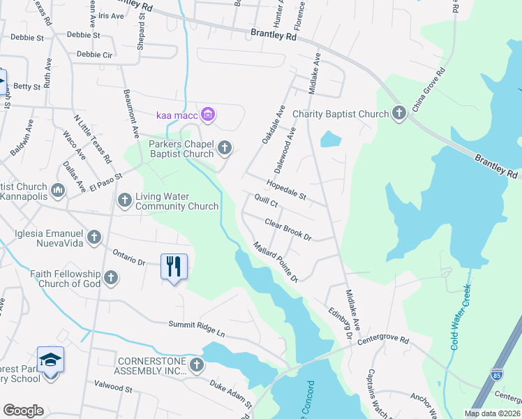 map of restaurants, bars, coffee shops, grocery stores, and more near 1968 Clear Brook Drive in Kannapolis