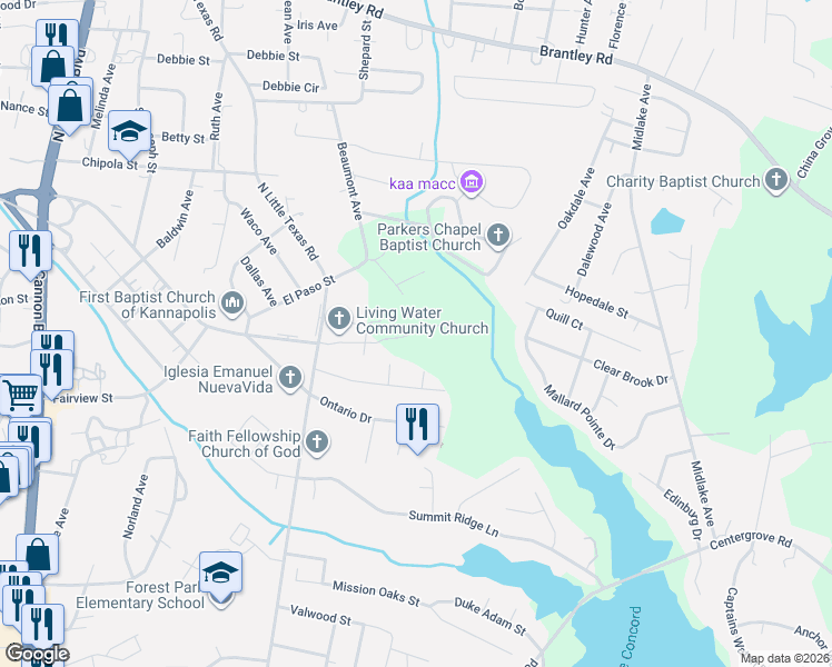 map of restaurants, bars, coffee shops, grocery stores, and more near 127 Tybeth Circle in Kannapolis