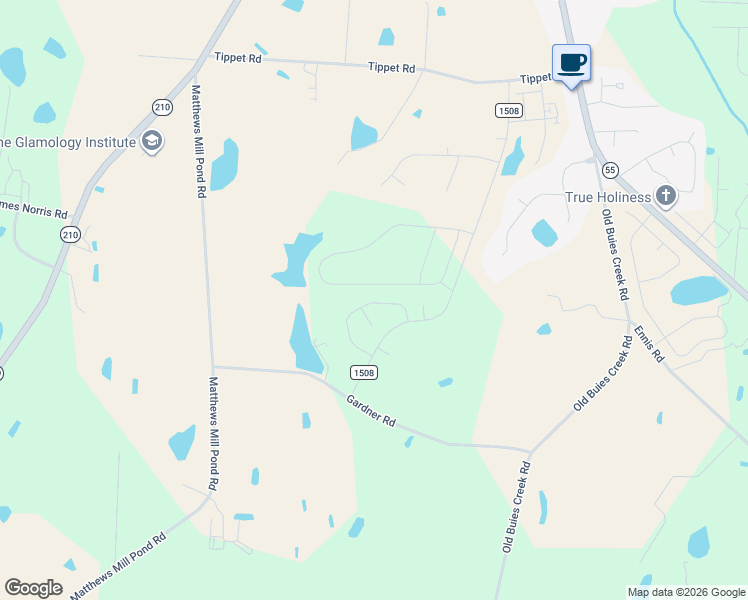 map of restaurants, bars, coffee shops, grocery stores, and more near 3 Gardner Camp Path in Angier