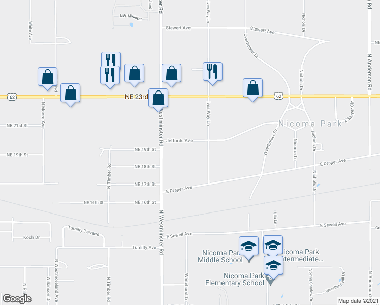 map of restaurants, bars, coffee shops, grocery stores, and more near 11100 Jeffords Avenue in Choctaw