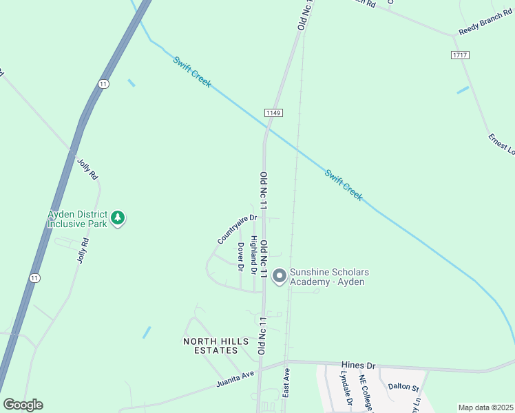 map of restaurants, bars, coffee shops, grocery stores, and more near 3613 Highland Drive in Ayden