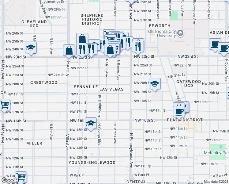 map of restaurants, bars, coffee shops, grocery stores, and more near 2201 Northwest 18th Street in Oklahoma City