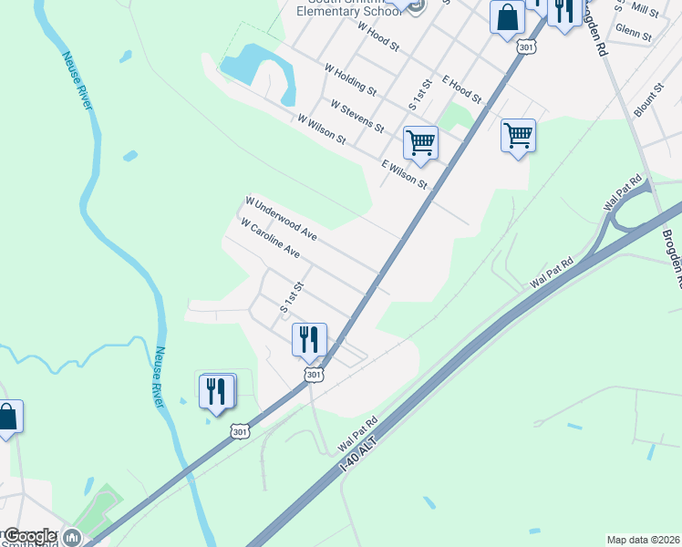 map of restaurants, bars, coffee shops, grocery stores, and more near 113 East Langdon Avenue in Smithfield