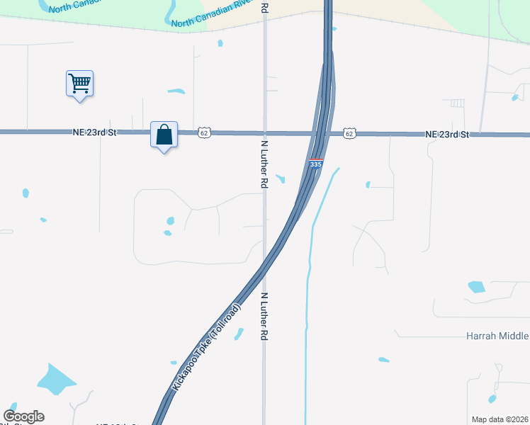 map of restaurants, bars, coffee shops, grocery stores, and more near 2052 North Luther Road in Harrah