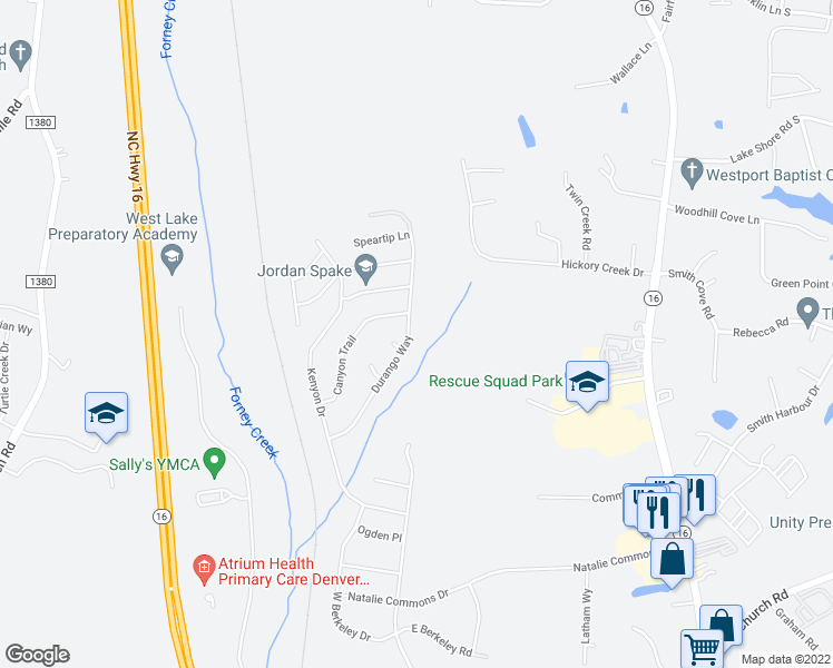 map of restaurants, bars, coffee shops, grocery stores, and more near 6164 Durango Way in Denver