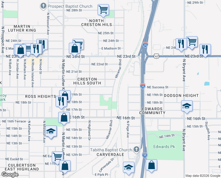 map of restaurants, bars, coffee shops, grocery stores, and more near 2308 Hardin Drive in Oklahoma City