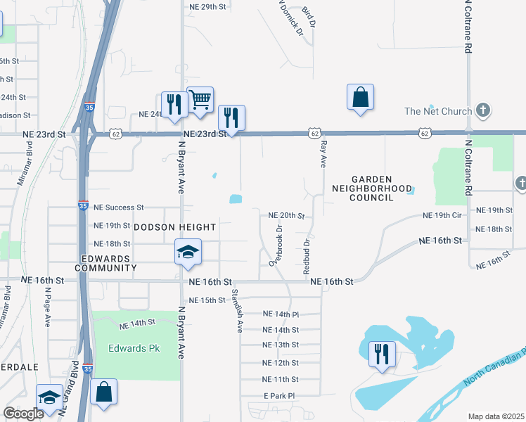 map of restaurants, bars, coffee shops, grocery stores, and more near 3217 Northeast 20th Street in Oklahoma City