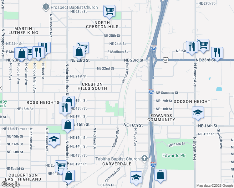 map of restaurants, bars, coffee shops, grocery stores, and more near 2308 Hardin Drive in Oklahoma City