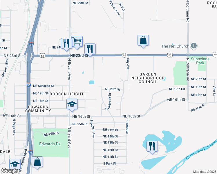 map of restaurants, bars, coffee shops, grocery stores, and more near 3217 Northeast 20th Street in Oklahoma City