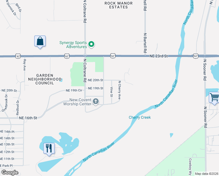 map of restaurants, bars, coffee shops, grocery stores, and more near 4308 Northeast 20th Street in Oklahoma City