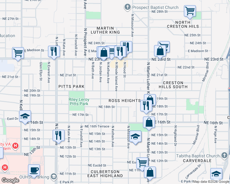 map of restaurants, bars, coffee shops, grocery stores, and more near 2112 North Kelham Avenue in Oklahoma City