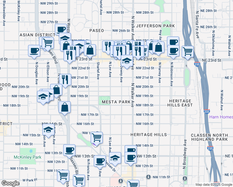 map of restaurants, bars, coffee shops, grocery stores, and more near 634 Northwest 20th Street in Oklahoma City