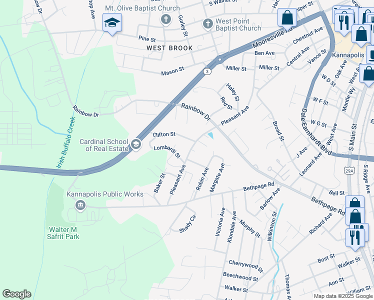 map of restaurants, bars, coffee shops, grocery stores, and more near 612 Pleasant Avenue in Kannapolis
