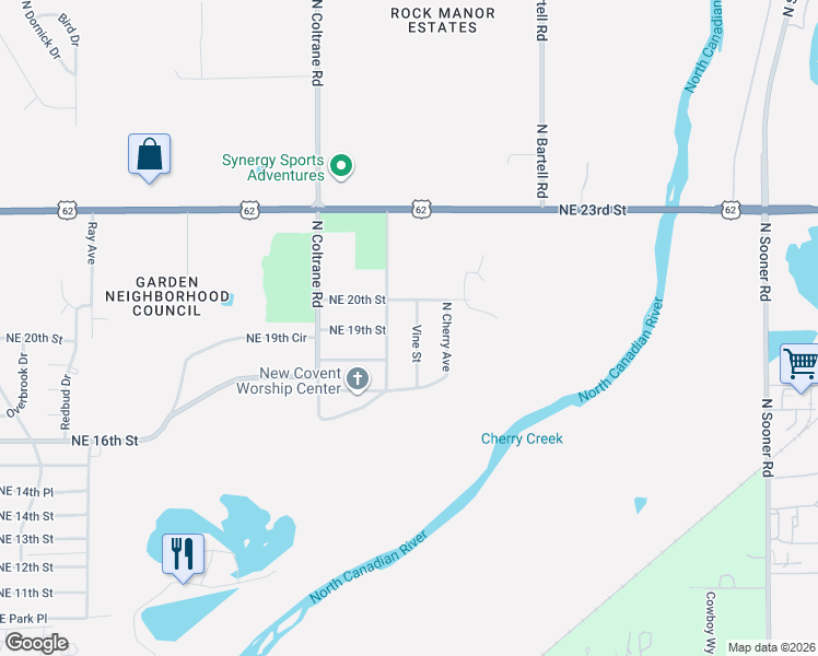 map of restaurants, bars, coffee shops, grocery stores, and more near 4308 Northeast 20th Street in Oklahoma City