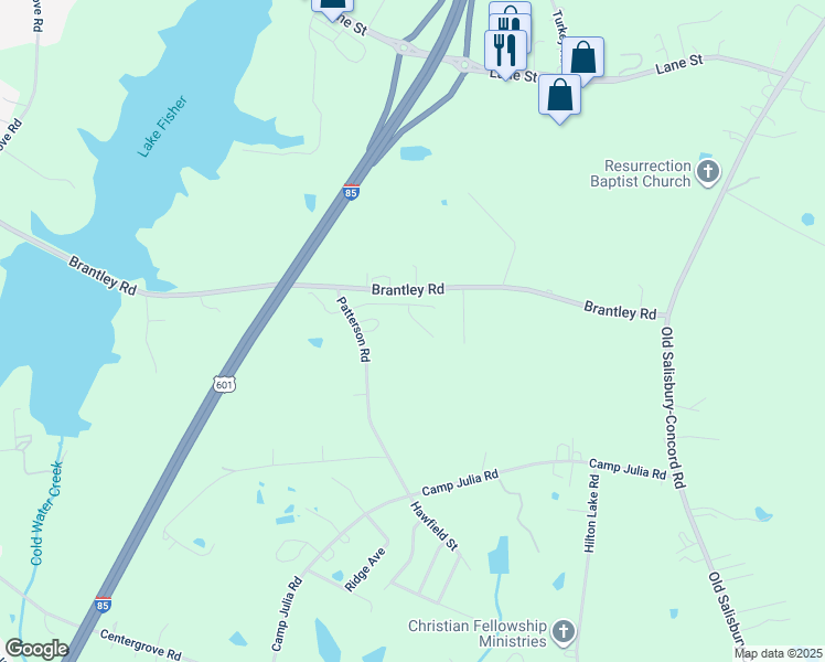 map of restaurants, bars, coffee shops, grocery stores, and more near 5239 Halverson Court in Kannapolis