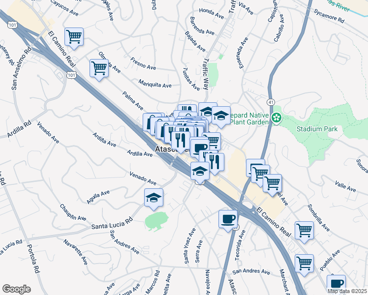 map of restaurants, bars, coffee shops, grocery stores, and more near in Atascadero