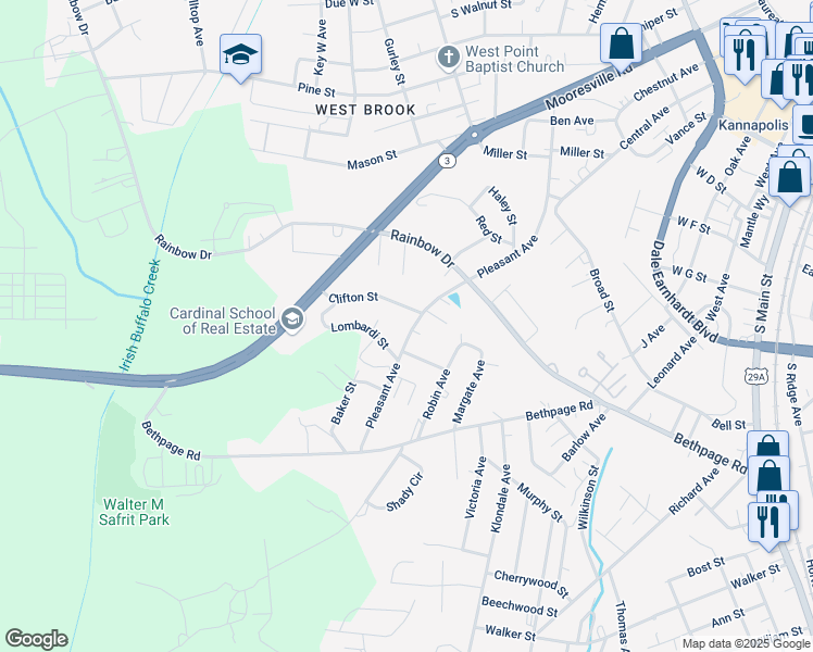 map of restaurants, bars, coffee shops, grocery stores, and more near 608 Pleasant Avenue in Kannapolis