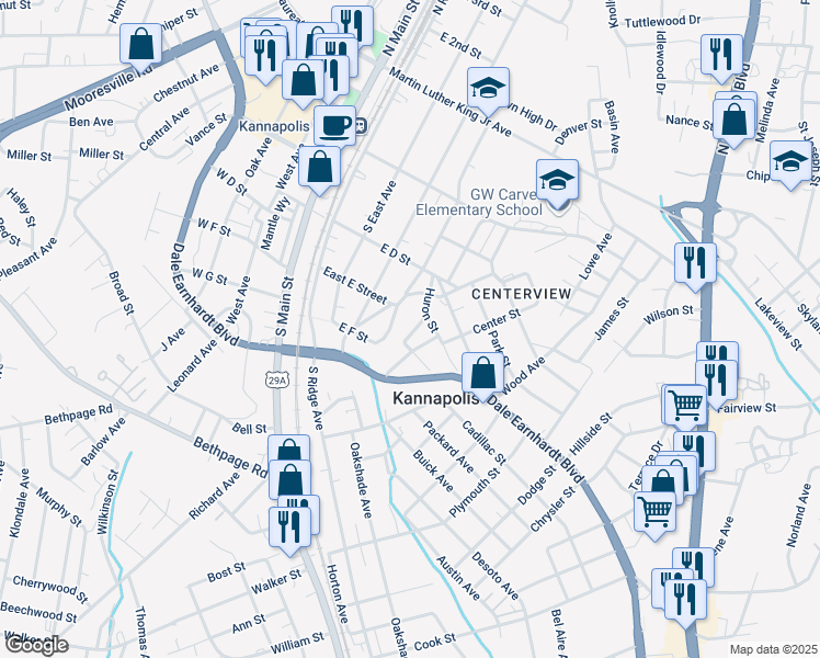 map of restaurants, bars, coffee shops, grocery stores, and more near 504 Copel Street in Kannapolis