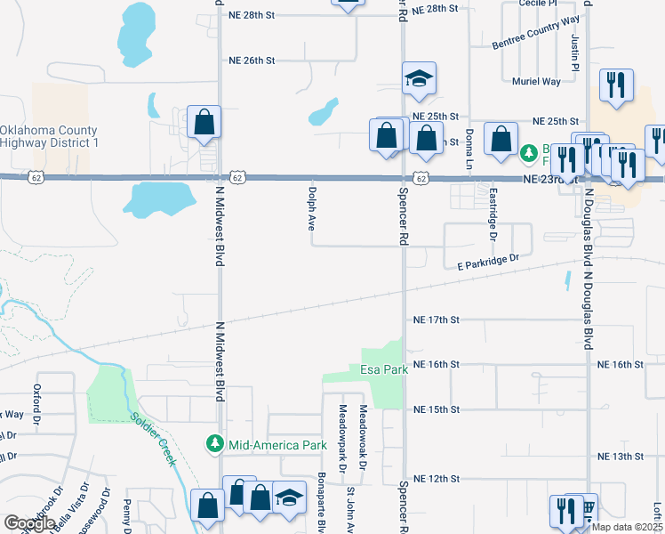 map of restaurants, bars, coffee shops, grocery stores, and more near 8204 Northeast 20th Street in Oklahoma City